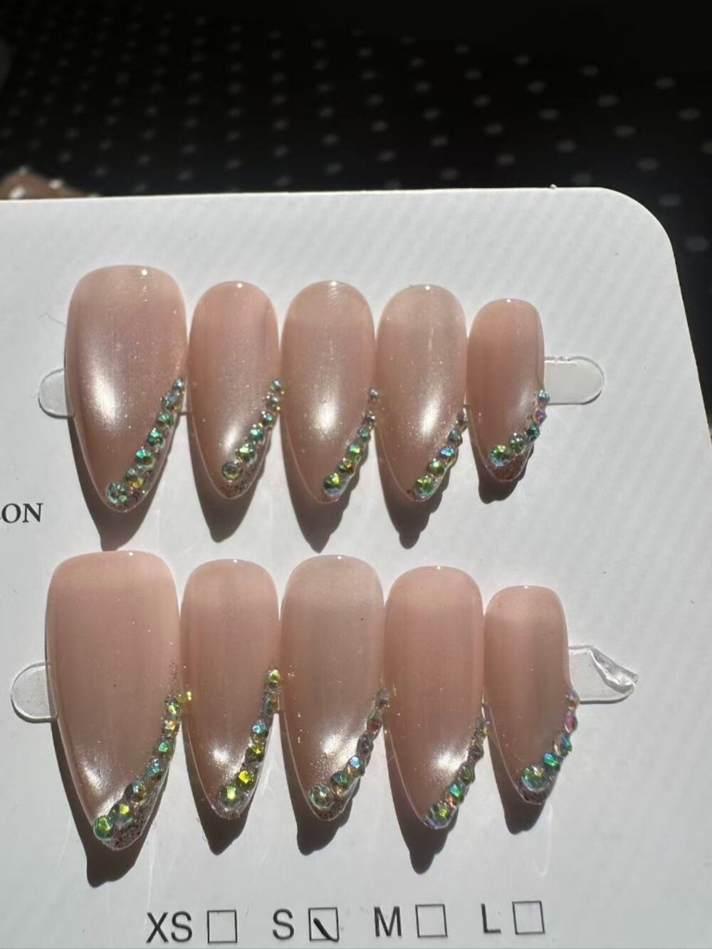 Press on Nail Cat eye with stone on the side size Small